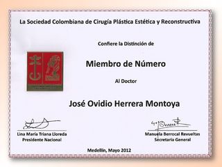 Miembro de número. Sociedad Colombiana de Cirugía Plástica, Estética y Reconstructiva..jpg
